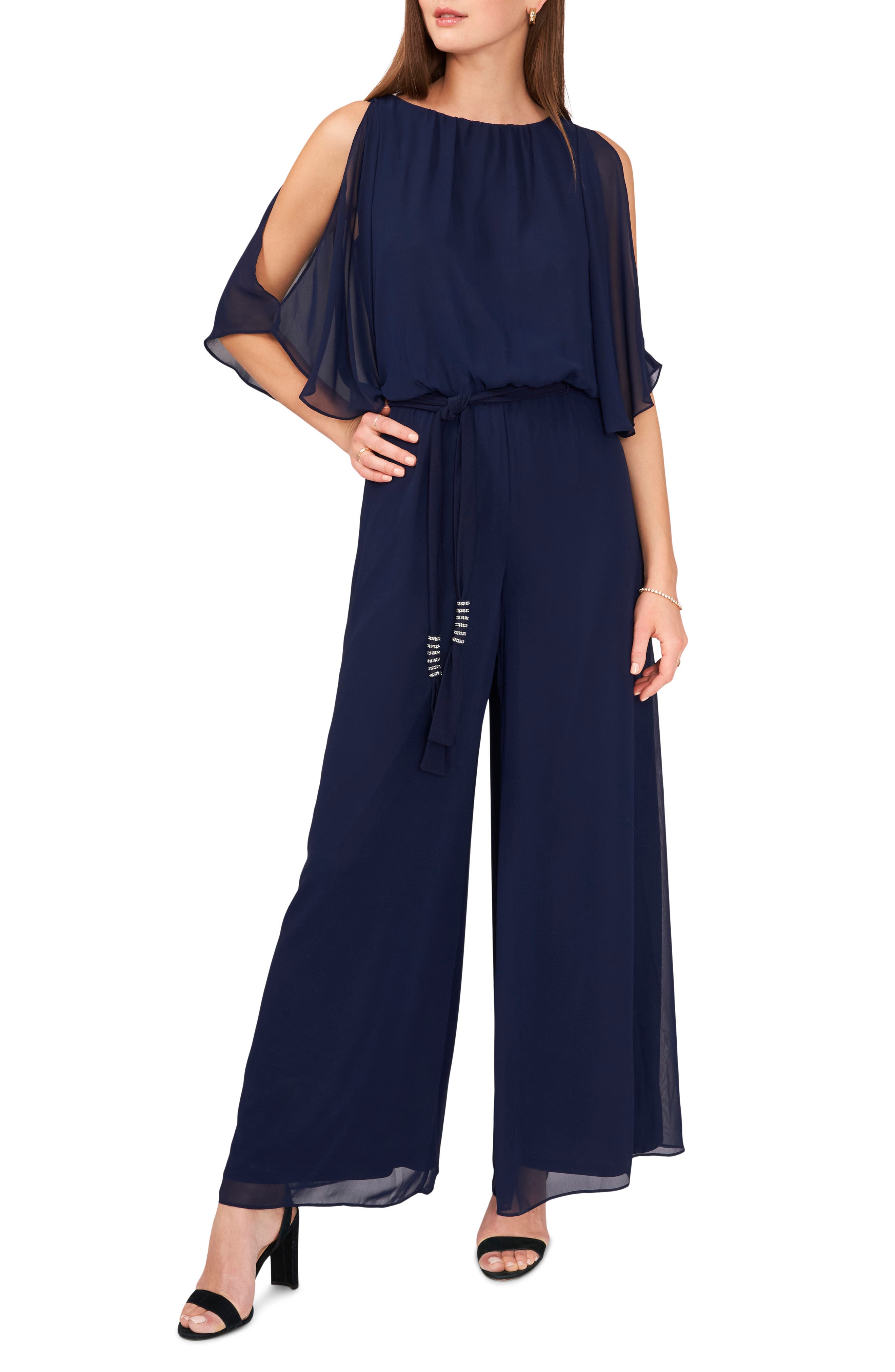 Sankt Womens Solid Cold Shoulder Bow Plus Size Strappy Palazzo Pants Rompers 